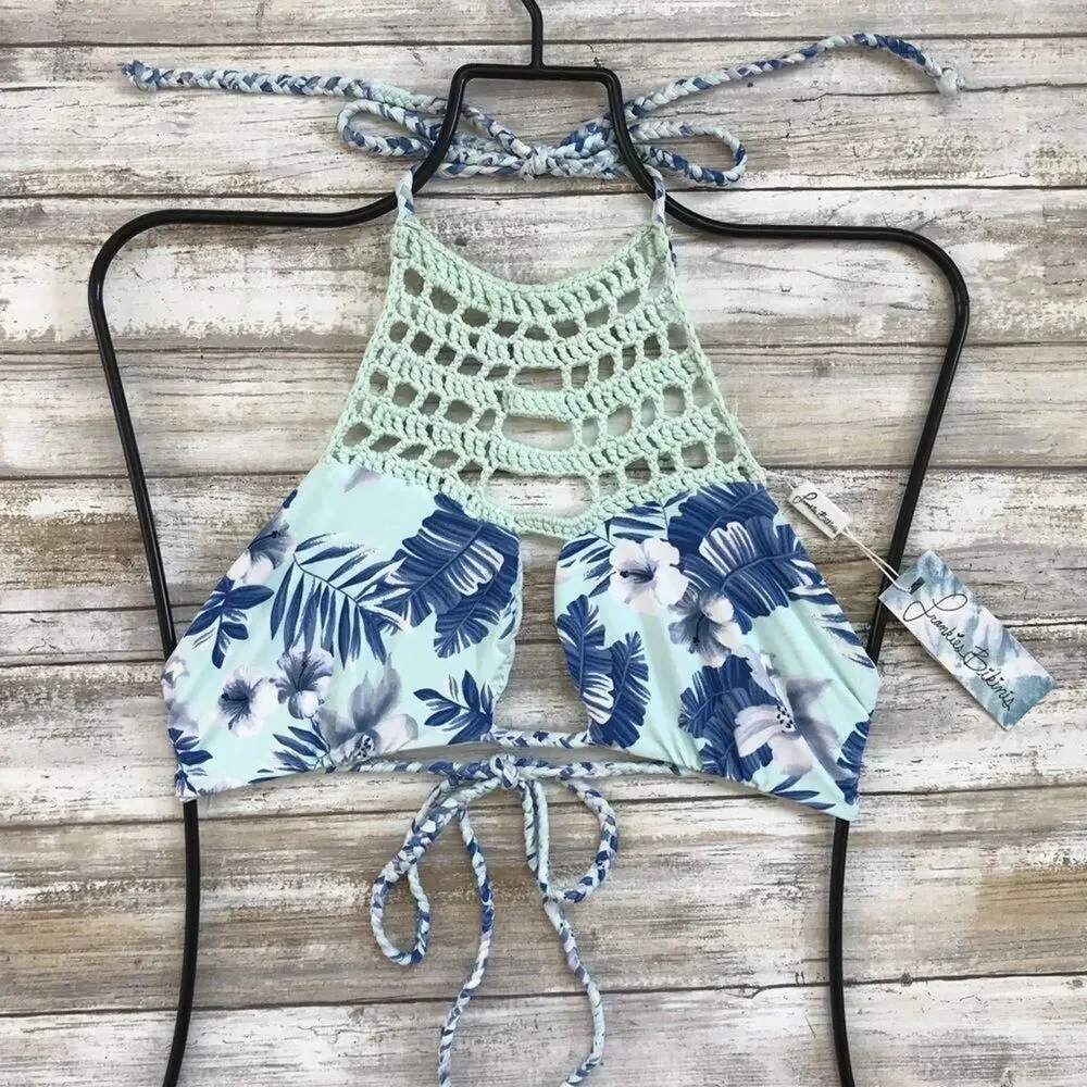 Frankies Bikinis Mimi Halter Bikini Top - Hawaiian Mist - M - NWT